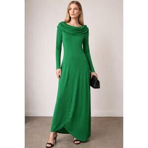 NEW Tibi Asymmetrical Kelly Green Maxi Dress Off Shoulder Long Sleeve Women's 8
